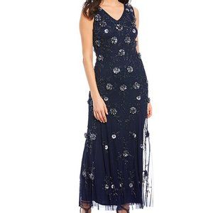 Pisarro Nights V-Neck Sleeveless 3-D Applique Gown